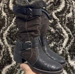 Graceland Faux Fur-Lined Buckle Strap Mid-Calf Boots Size 40